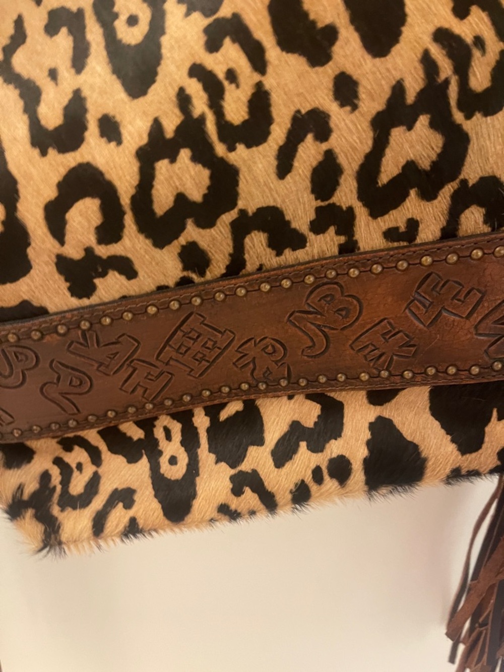 American Darling Leopard Print Fringe Shoulder Bag in Brown and Black - Picture 2 of 6